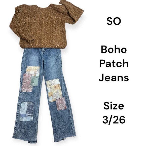 SO super high rise Dad Jeans Bandana Patchwork Denim Jeans size 3/26 - Picture 1 of 13
